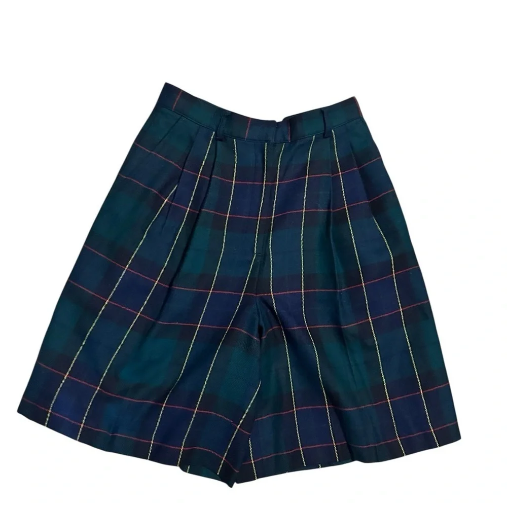 Lord & Taylor High Waist Plaid Shorts - Blue‎ and Green 100% Wool Preppy Size 10